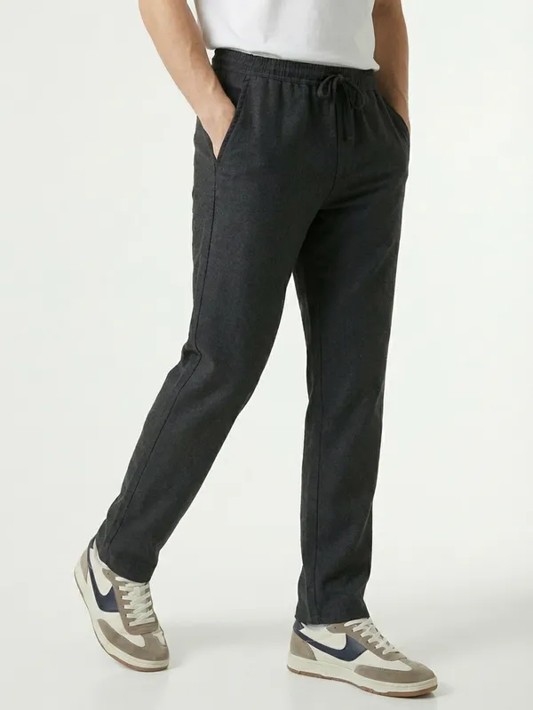 Men'S_Black_Straight_Fit_Drawstring_Casual_Pants