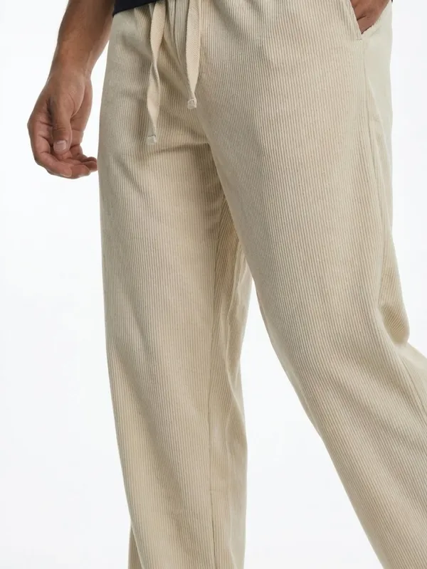 Men'S_Beige_Corduroy_Wide-Leg_Drawstring_Track_Pants