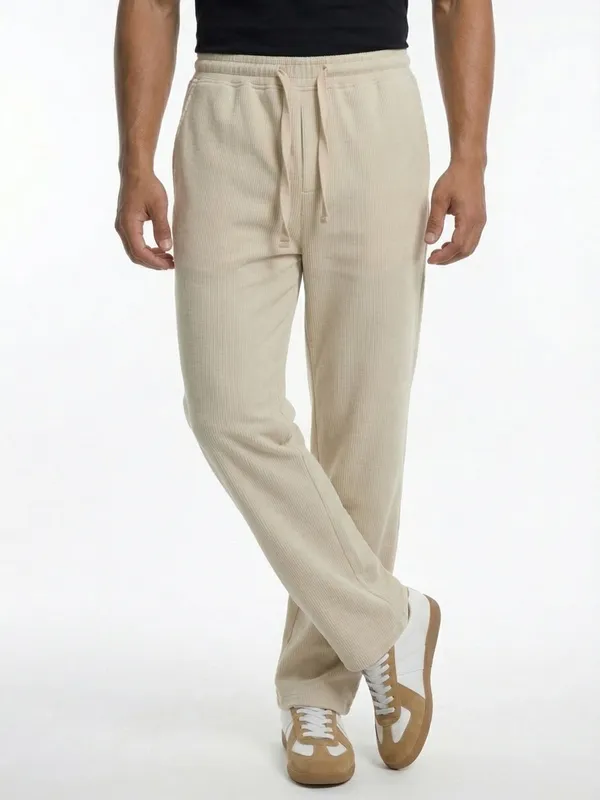 Men'S_Beige_Corduroy_Wide-Leg_Drawstring_Track_Pants
