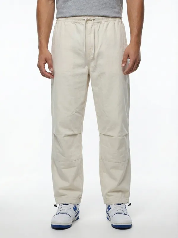Men'S_Beige_Relaxed_Fit_Drawstring_Joggers