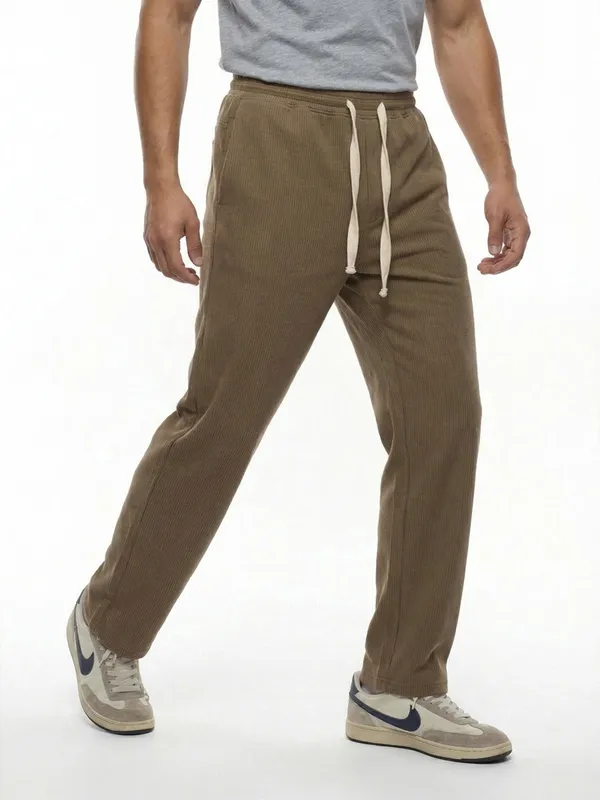 Men'S_Olive_Green_Corduroy_Drawstring_Track_Pants