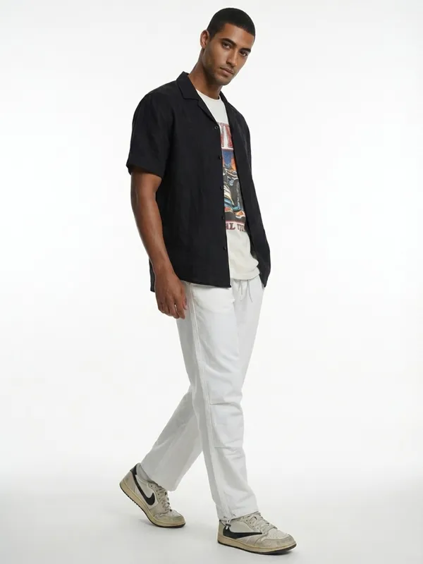 Men'S_White_Slim_Fit_Denim_Drawstring_Joggers