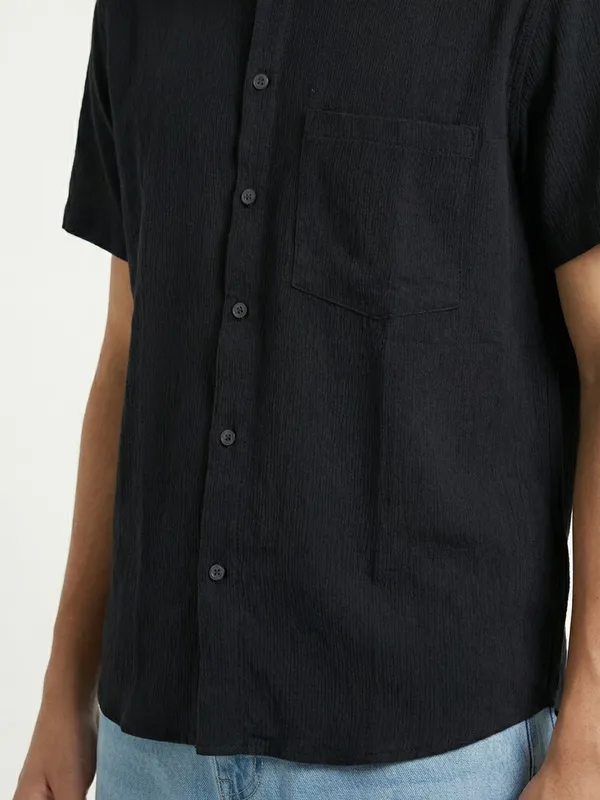 Men'S_Black_Short_Sleeve_Casual_Shirt