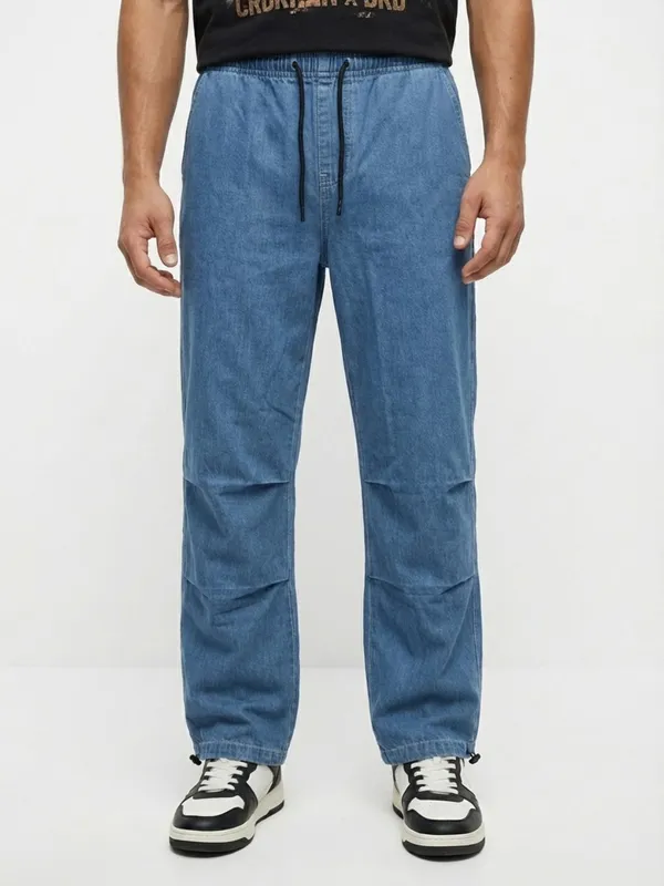 Men'S_Light_Blue_Denim_Drawstring_Joggers