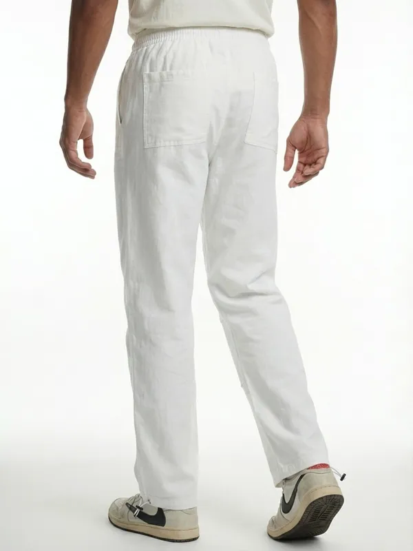 Men'S_White_Slim_Fit_Denim_Drawstring_Joggers