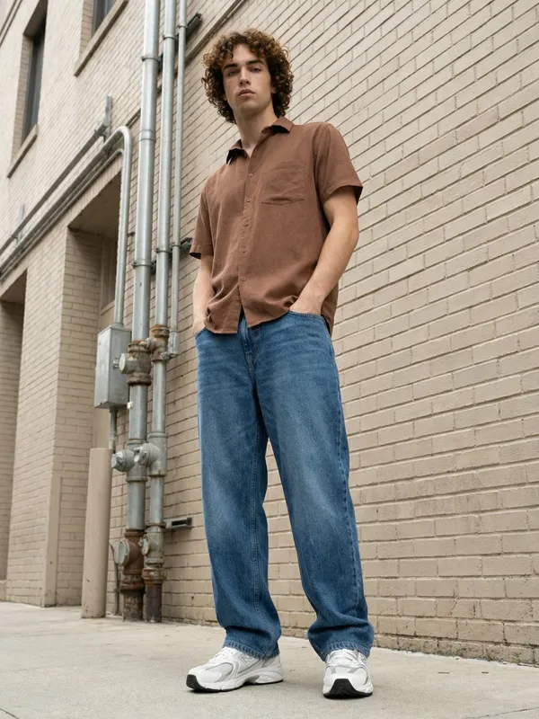 Men'S_Brown_Short_Sleeve_Casual_Shirt