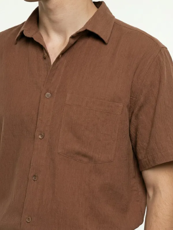 Men'S_Brown_Short_Sleeve_Casual_Shirt