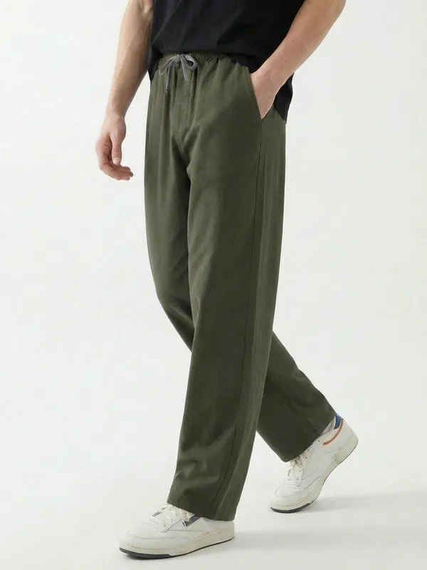 Men'S_Olive_Green_Drawstring_Casual_Pants