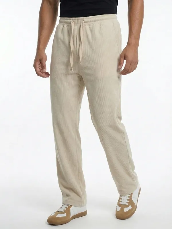 Men'S_Beige_Corduroy_Wide-Leg_Drawstring_Track_Pants