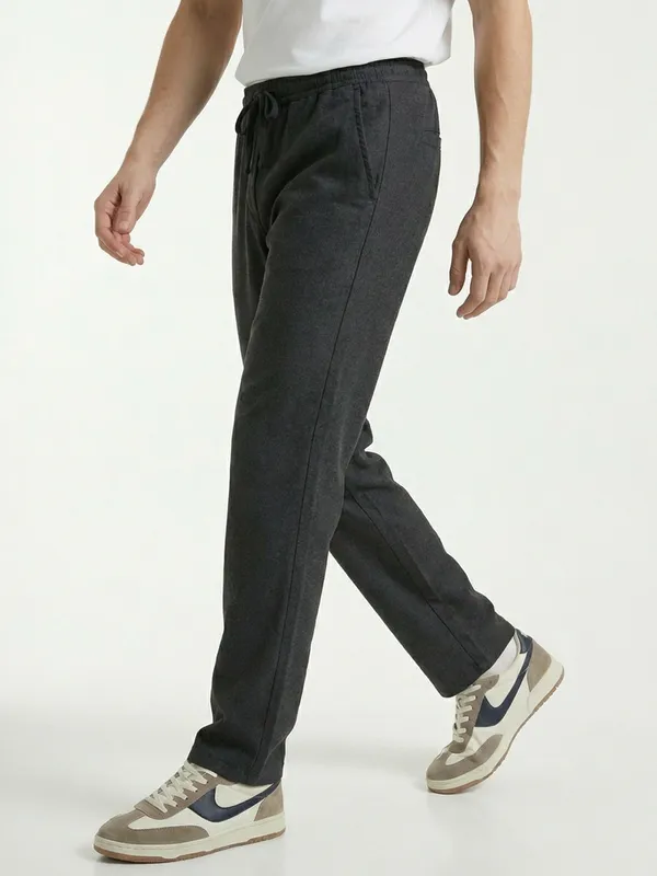 Men'S_Black_Straight_Fit_Drawstring_Casual_Pants