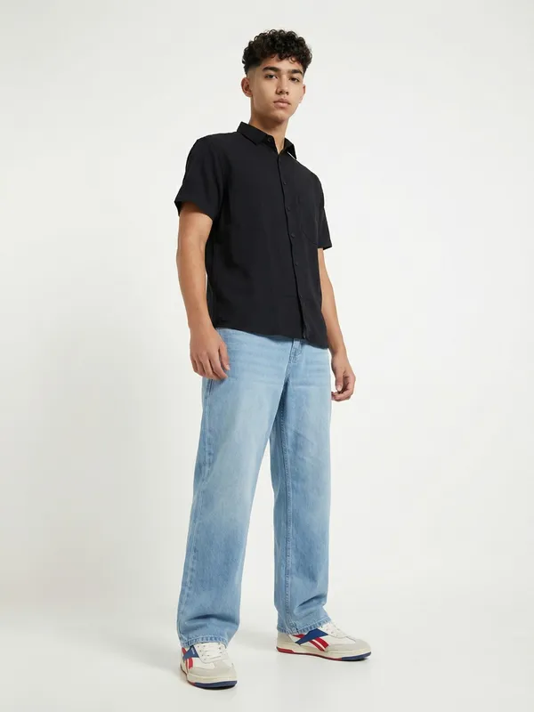 Men'S_Black_Short_Sleeve_Casual_Shirt