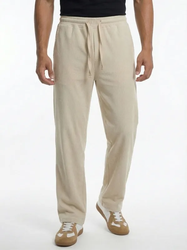 Men'S_Beige_Corduroy_Wide-Leg_Drawstring_Track_Pants
