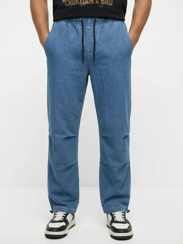 Men'S_Light_Blue_Denim_Drawstring_Joggers
