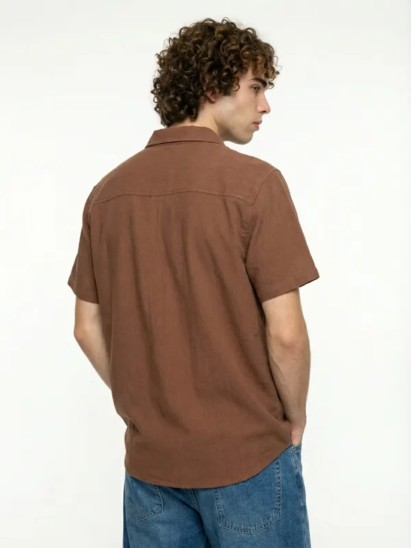 Men'S_Brown_Short_Sleeve_Casual_Shirt