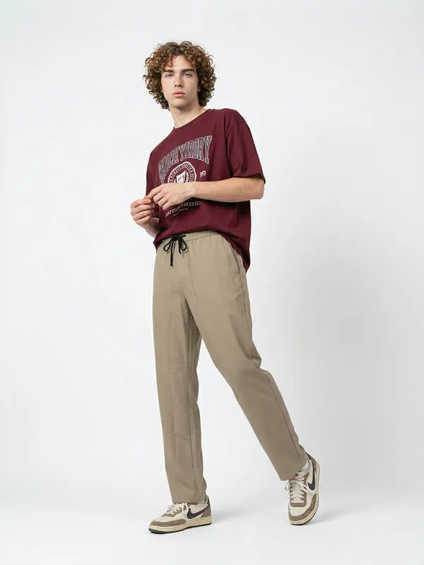 Men'S_Beige_Drawstring_Casual_Pants