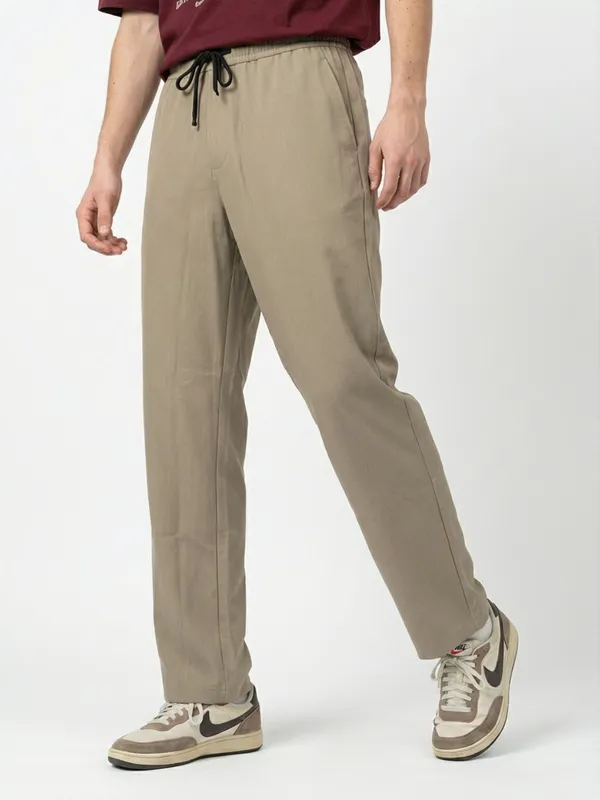 Men'S_Beige_Drawstring_Casual_Pants