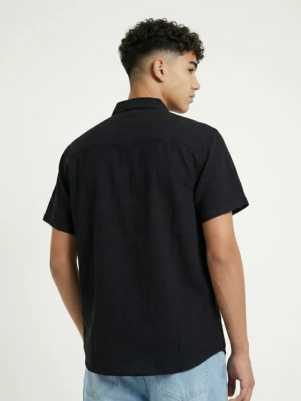 Men'S_Black_Short_Sleeve_Casual_Shirt