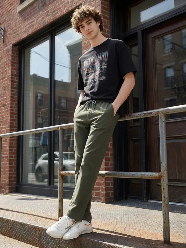 Men'S_Olive_Green_Drawstring_Casual_Pants