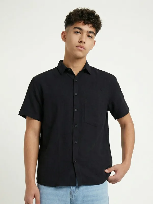 Men'S_Black_Short_Sleeve_Casual_Shirt