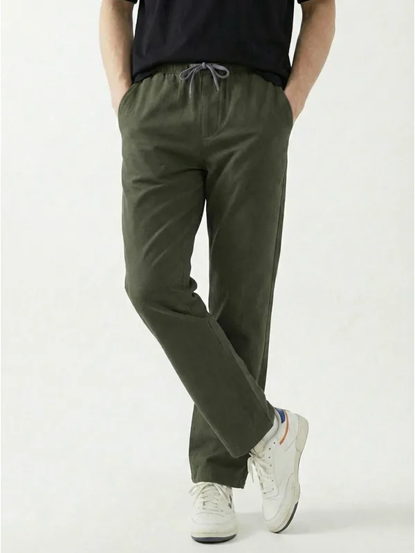 Men'S_Olive_Green_Drawstring_Casual_Pants