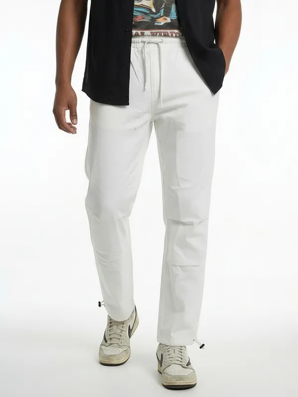 Men'S_White_Slim_Fit_Denim_Drawstring_Joggers