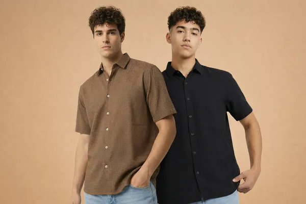 Men'S_Black_And_Brown_Short_Sleeve_Casual_Shirt_(Pack_Of_2)