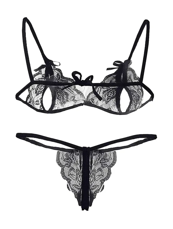 Black_Babydoll_V_Neck_Chemise_Nightwear_With_G-String_Panty_For_Women_(Pack_Of_2_Pcs)