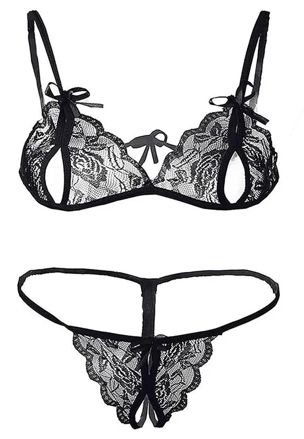 Black_Babydoll_V_Neck_Chemise_Nightwear_With_G-String_Panty_For_Women_(Pack_Of_2_Pcs)