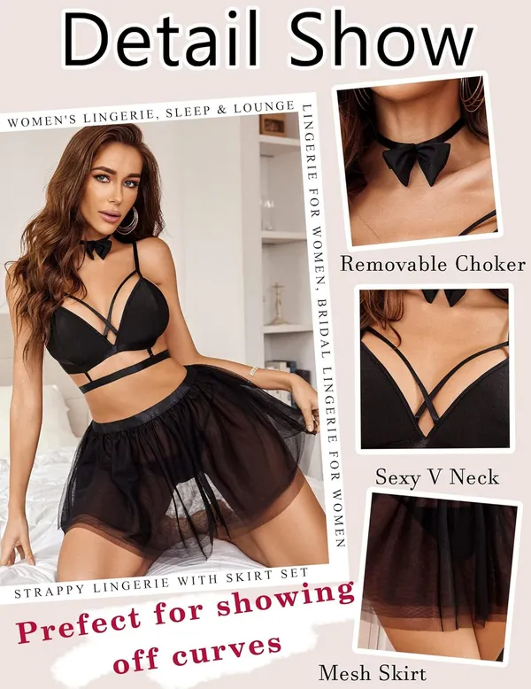 Black_Mesh_Babydoll_Bikini_Skirt_Bra_For_Women