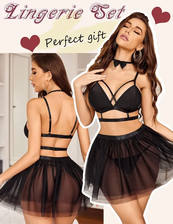 Black_Mesh_Babydoll_Bikini_Skirt_Bra_For_Women