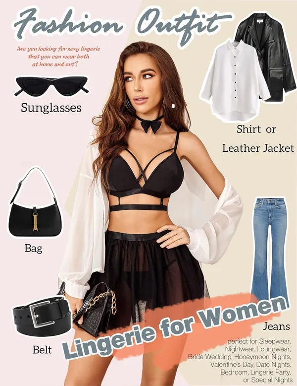 Black_Mesh_Babydoll_Bikini_Skirt_Bra_For_Women