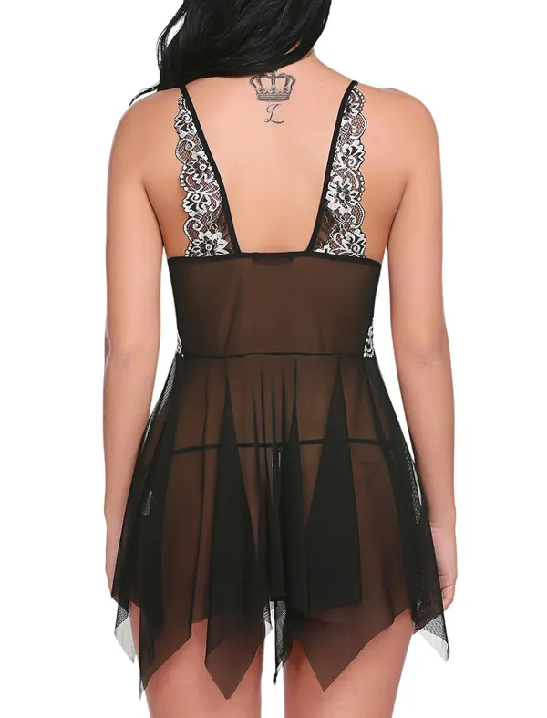 Black_Front_Closure_Babydoll_V_Neck_Nightwear_For_Women