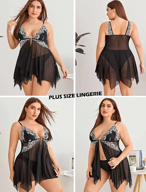 Black_Front_Closure_Babydoll_V_Neck_Nightwear_For_Women