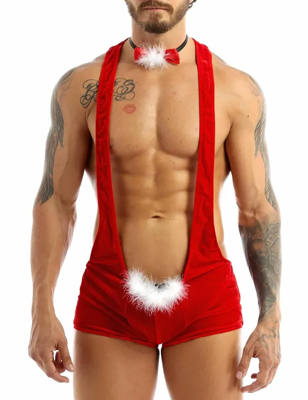 Multicolor_V_Neck_Chemise_Halter_Mesh_Nightwear_Babydoll_For_Men