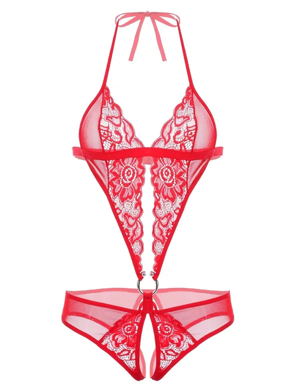Dark_Red_Deep_V_Lingerie_Lace_Teddy_One_Piece_Babydoll_For_Women