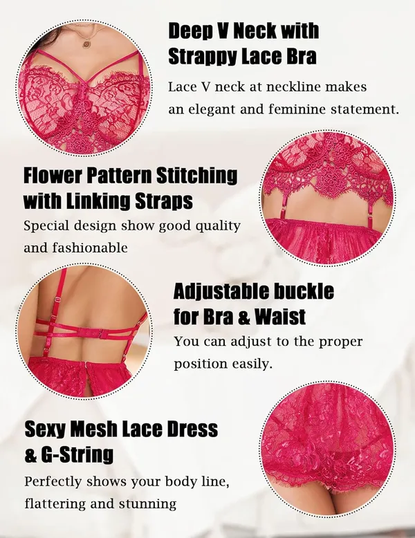 Dark_Pink_Hot_Sexy_Bikini_Skirt_Bra_Honeymoon_Bridal_Wear_For_Women