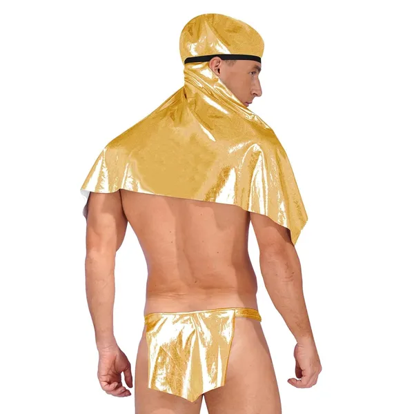 Gold_Greece_Style_Faux_Leather_Babydoll_Bikini_Lingerie_Set_With_Hat_And_Thong_For_Men