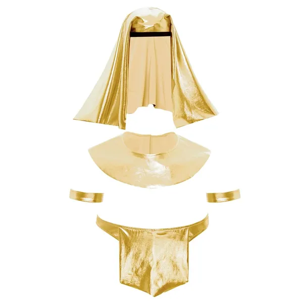 Gold_Greece_Style_Faux_Leather_Babydoll_Bikini_Lingerie_Set_With_Hat_And_Thong_For_Men