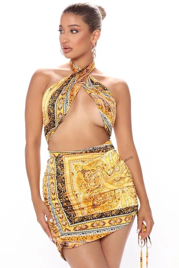 Gold_Satin_Printed_Babydoll_Lingerie_For_Women