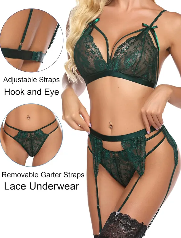 Green_Lace_Lingerie_With_Garter_Belts_And_Stocking_For_Women