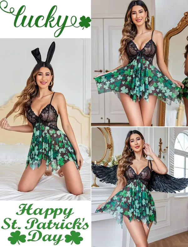 Green_Sheer_Honeymoon_Lingerie_With_Panty_Set_For_Women