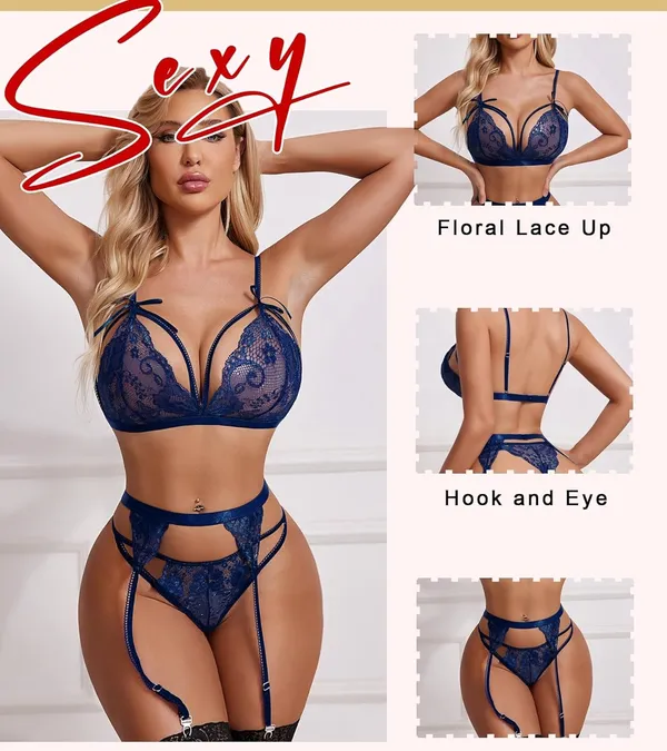 Navy_Lingerie_With_Garter_Belts_And_Stocking_For_Women_(Pack_Of_4_Pcs)