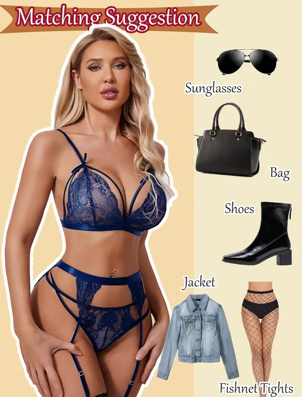 Navy_Lingerie_With_Garter_Belts_And_Stocking_For_Women_(Pack_Of_4_Pcs)
