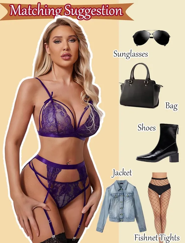 Purple_Lace_Lingerie_With_Garter_Belts_And_Stocking_For_Women_(Pack_Of_4_Pcs)
