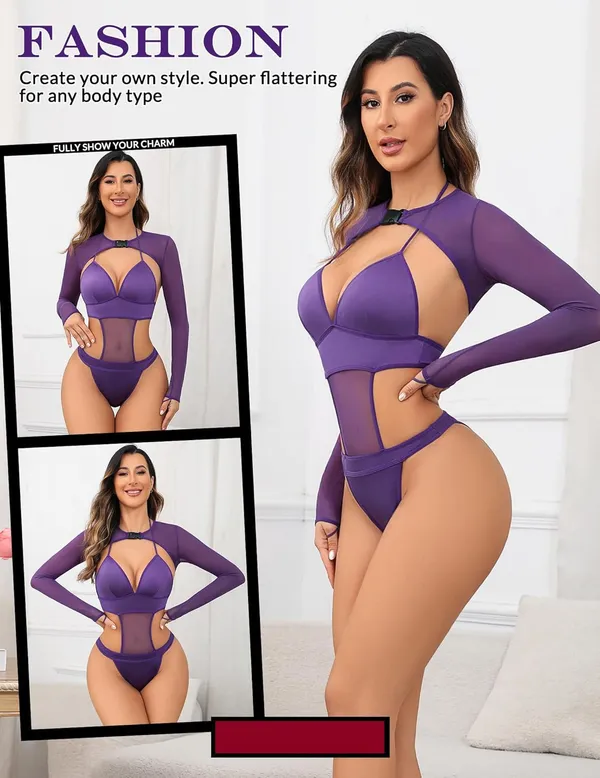 Purple_Bodysuit_Bikini_With_Flair_Top_Gown_Floral_Snap_Crotch_For_Women_(Pack_Of_2_Pcs)