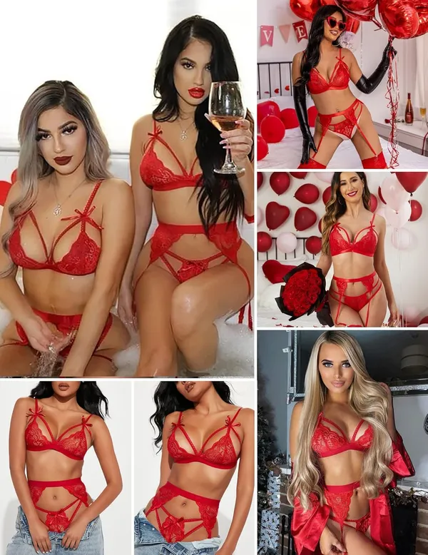 Red_Lace_Lingerie_With_Garter_Belts_And_Stocking_For_Women