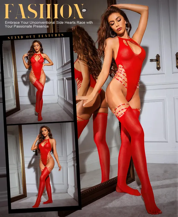 SSoShHub_Lingerie_Lovely_One_Piece_Deep_V_Neck_Teddy_Babydoll_Mesh_Nightwear_for_women_Mesh_Badydoll_Fishnets_Dresses_See_Through_Lingerie_with_Stocking_Chemise_Outfits_Specially_for_women