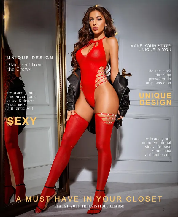 SSoShHub_Lingerie_Lovely_One_Piece_Deep_V_Neck_Teddy_Babydoll_Mesh_Nightwear_for_women_Mesh_Badydoll_Fishnets_Dresses_See_Through_Lingerie_with_Stocking_Chemise_Outfits_Specially_for_women