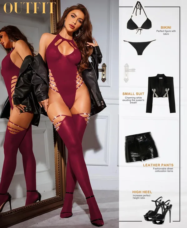SSoShHub_Lingerie_Lovely_One_Piece_Deep_V_Neck_Teddy_Babydoll_Mesh_Nightwear_for_women_Mesh_Badydoll_Fishnets_Dresses_See_Through_Lingerie_with_Stocking_Chemise_Outfits_Specially_for_women