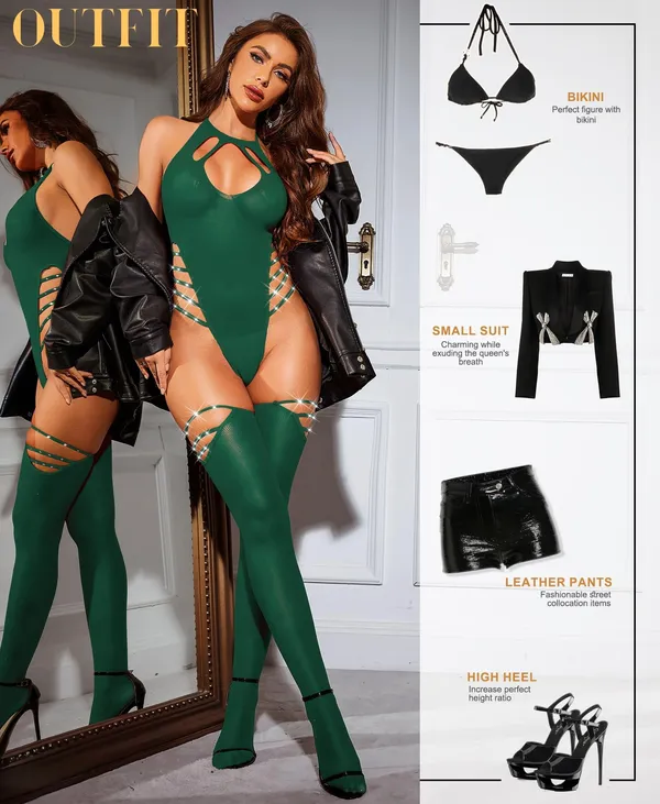 SSoShHub_Lingerie_Lovely_One_Piece_Deep_V_Neck_Teddy_Babydoll_Mesh_Nightwear_for_women_Mesh_Badydoll_Fishnets_Dresses_See_Through_Lingerie_with_Stocking_Chemise_Outfits_Specially_for_women